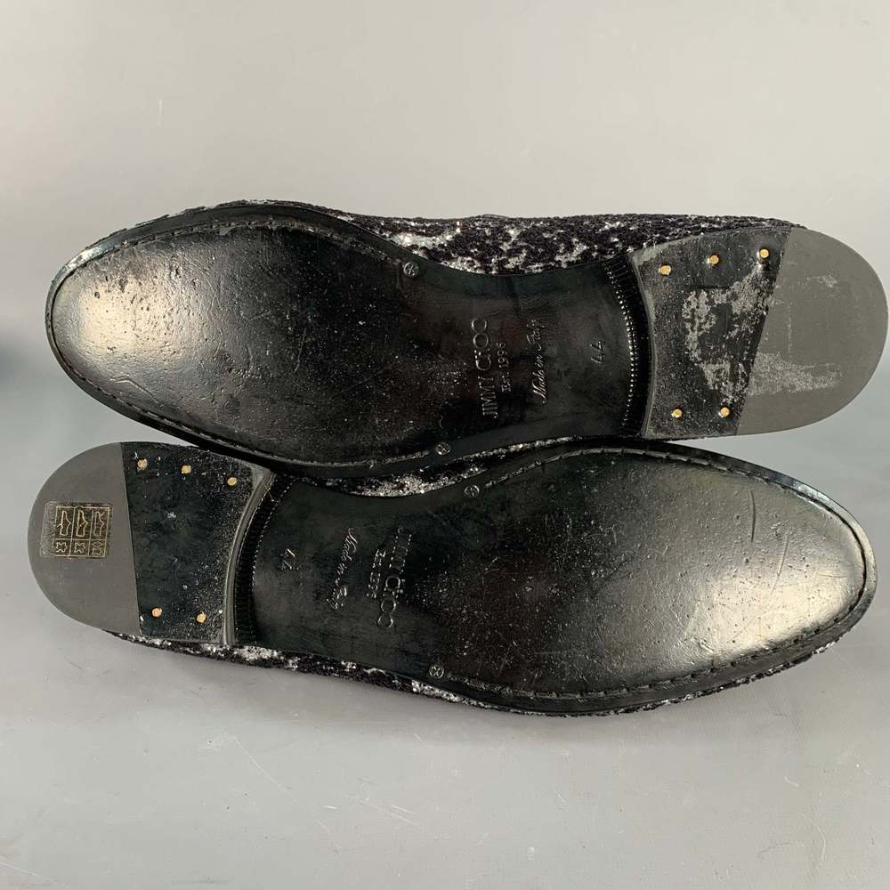 JIMMY CHOO Velvet Glitter Devore Sloan Black Silver Slip On Loafers - Picture 6 of 10